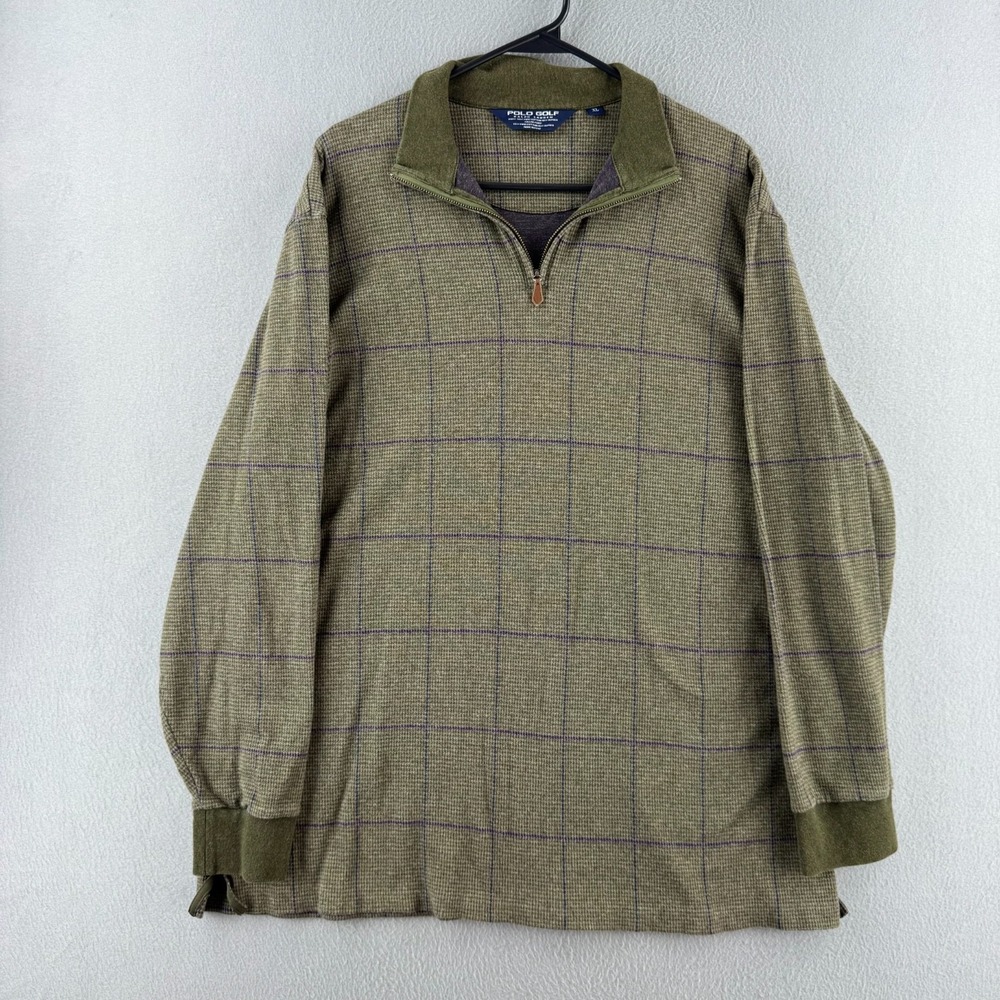 Polo Golf Ralph Lauren 1/4 Zip MEns XL Pullover Alpaca Wool Cotton Window Pane